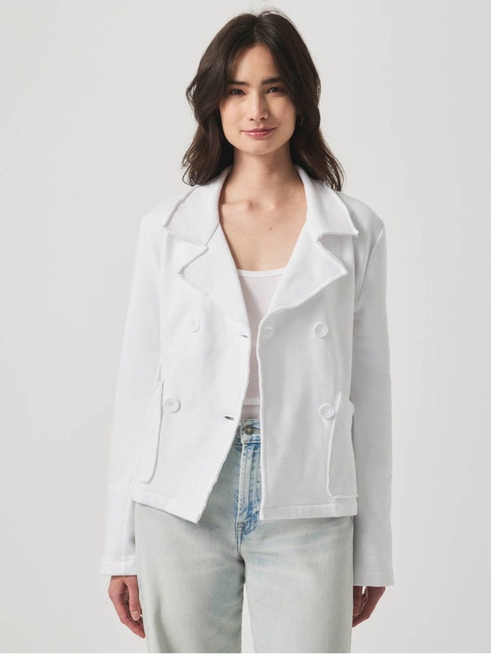 Splendid Diana White French Terry Blazer Cropped Jacket Peacoat Style Size S